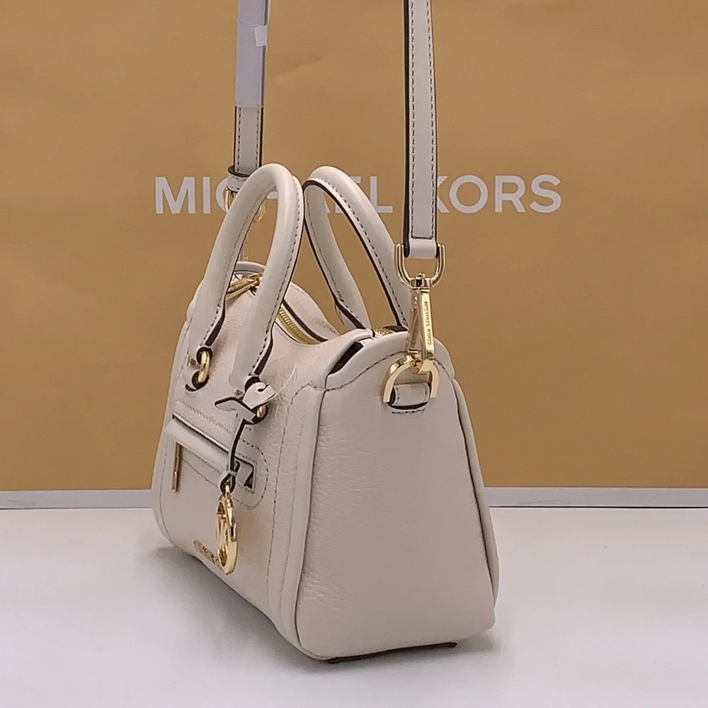 Michael Kors Carine Extra-Small Pebbled Leather Satchel Crossbody  Light Cream